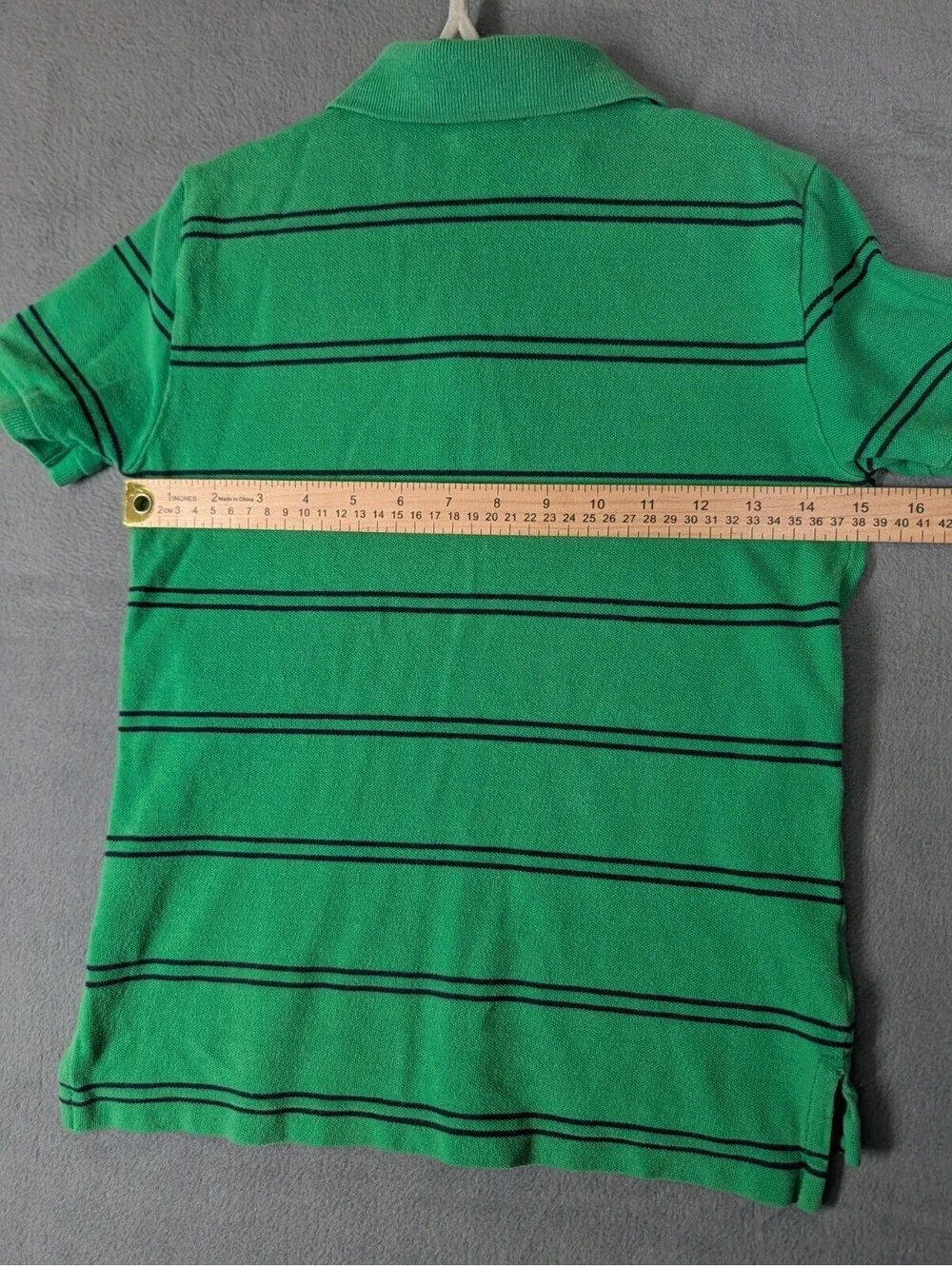Polo Ralph Lauren Boys M 10/12 Green Striped Cotton Mesh Polo Shirt Preppy VTG